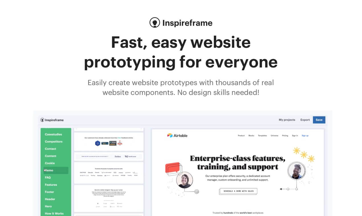 Inspireframe App: Create Fast and Easy Website Prototypes